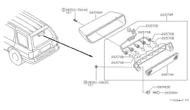 1997 Nissan Pathfinder Lamp Assembly-Stop Diagram for 26590-0W000
