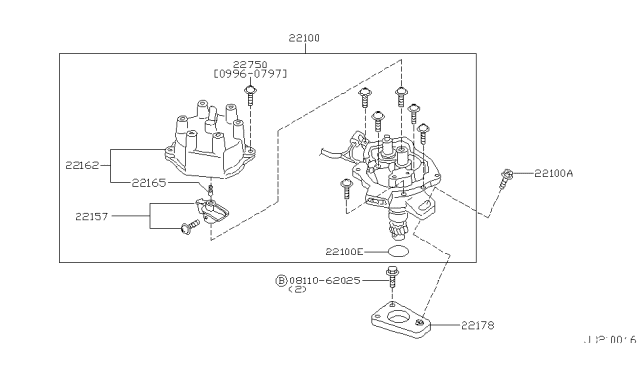 1998 Nissan Pathfinder Distributor ASY Diagram for 22100-1W601