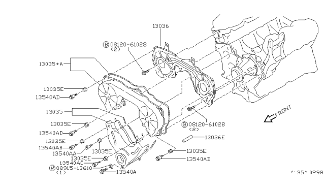 2002 Nissan Pathfinder Cover-Front Diagram for 13502-0W005