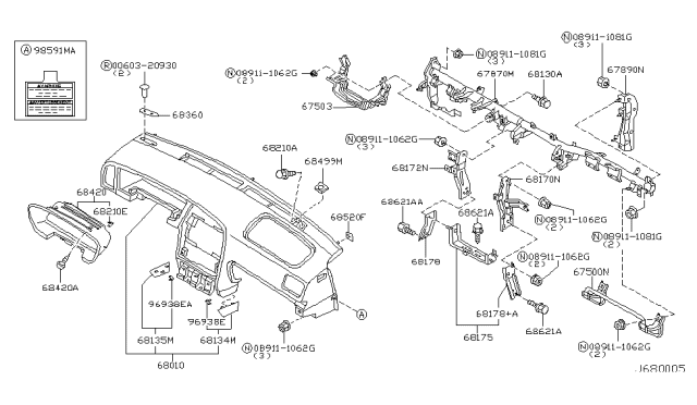2001 Nissan Pathfinder Lid Cluster BRN Diagram for 68240-0W010