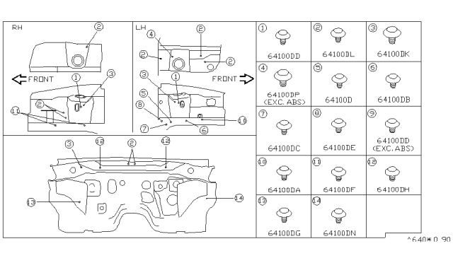 1996 Nissan Pathfinder Hood Ledge & Fitting Diagram 2