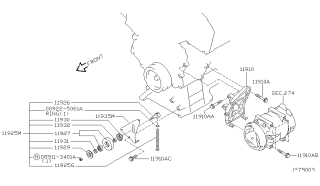 2003 Nissan Pathfinder Compressor Mounting & Fitting Diagram 2