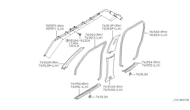 2003 Nissan Pathfinder WELT Body Side L Diagram for 76922-3W712