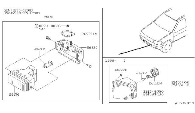 1998 Nissan Pathfinder Lamp Assembly-Fog,LH Diagram for 26155-2W125