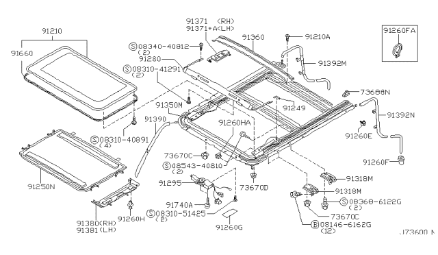 2000 Nissan Pathfinder Lid Assy-Sunroof,Slide Diagram for 91210-2W100