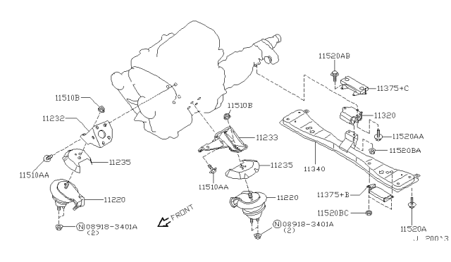 2003 Nissan Pathfinder Engine & Transmission Mounting Diagram 4