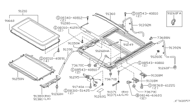 1998 Nissan Pathfinder Lid Assy-Sunroof,Slide Diagram for 91210-1W201