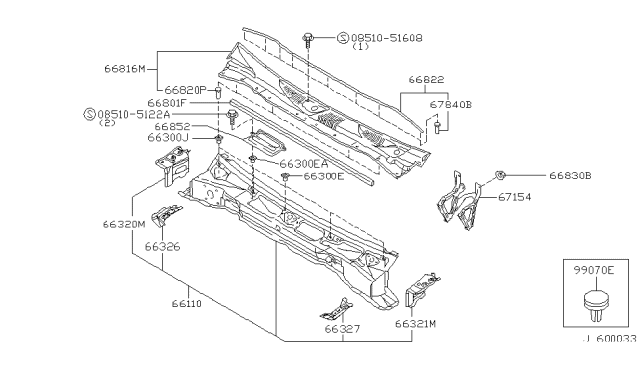 2000 Nissan Pathfinder Cowl Top & Fitting Diagram