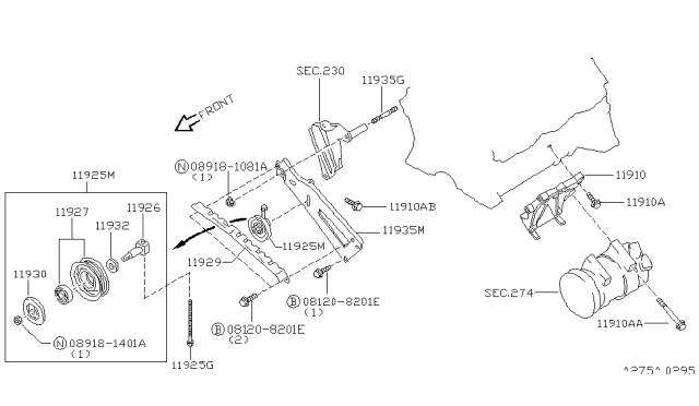 1998 Nissan Pathfinder Bolt-Adjust Diagram for 11948-40F01