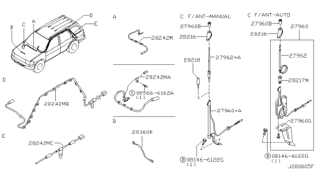 1999 Nissan Pathfinder Feeder-Antenna Diagram for 28242-2W600