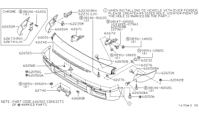1999 Nissan Pathfinder Front Bumper Cover Diagram for F2022-0W625