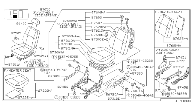 1999 Nissan Pathfinder Trim Assy-Front Seat Cushion Diagram for 87370-0W012