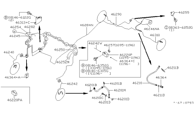 1997 Nissan Pathfinder Brake Piping & Control Diagram 8