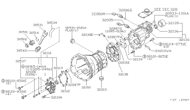 1996 Nissan Pathfinder Transmission Case & Clutch Release Diagram 2
