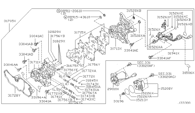 2001 Nissan Pathfinder Transfer Shift Lever,Fork & Control Diagram 1