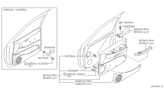 1999 Nissan Pathfinder Finisher Assy-Front Door,RH Diagram for 80900-0W000