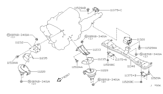 1999 Nissan Pathfinder Engine & Transmission Mounting Diagram 1