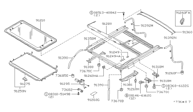 1999 Nissan Pathfinder Sun Roof Parts Diagram 1