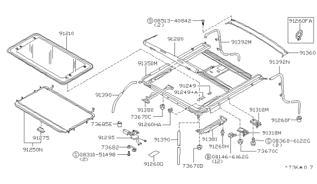 1996 Nissan Pathfinder Lid Assy-Sunroof,Slide Diagram for 91210-0W010