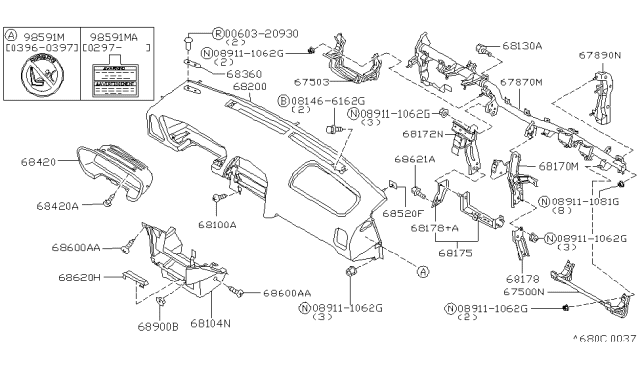 1998 Nissan Pathfinder Panel & Pad Assy-Instrument Diagram for 68200-0W002