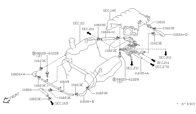 2000 Nissan Pathfinder Blowby Gas Hose Diagram for 11826-0W000