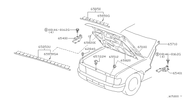2002 Nissan Pathfinder Hood Panel,Hinge & Fitting Diagram