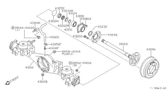 2000 Nissan Pathfinder Bolt Diagram for 43083-0W000