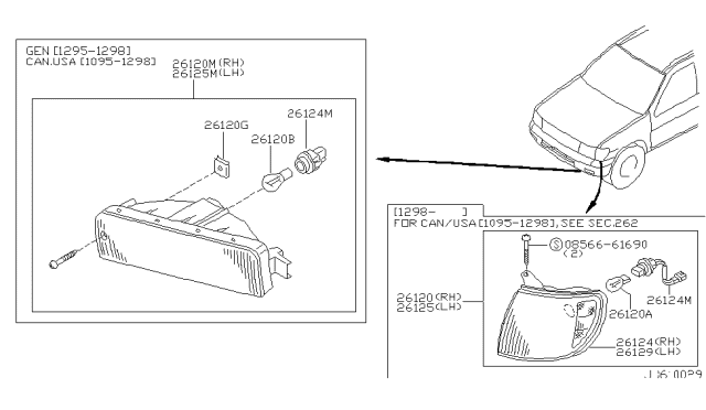 1999 Nissan Pathfinder Lamp Assembly-Turn Signal,Front RH Diagram for 26130-0W025