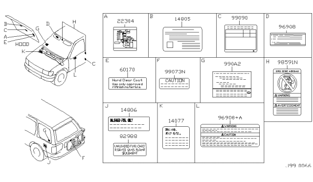 2002 Nissan Pathfinder Caution Plate & Label Diagram 2