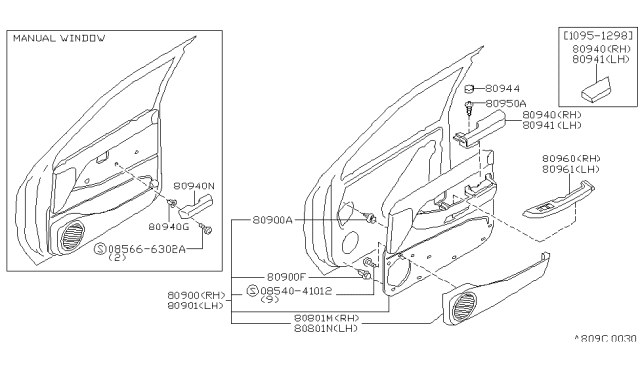 1996 Nissan Pathfinder Finisher-Power Window Switch,Front RH Diagram for 80960-0W610