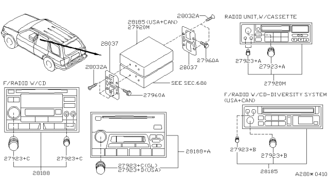 1998 Nissan Pathfinder Radio Unit, W/CD And Cassette Diagram for 28188-1W303