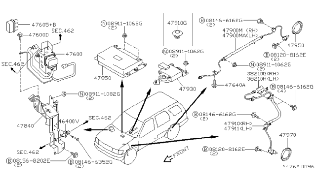 1998 Nissan Pathfinder Anti Skid Actuator Assembly Diagram for 47660-2W100