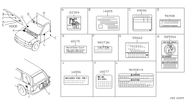 2002 Nissan Pathfinder Caution Plate & Label - Diagram 3