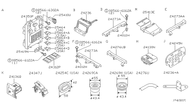 2001 Nissan Pathfinder Clip Connector Diagram for 24346-2W100