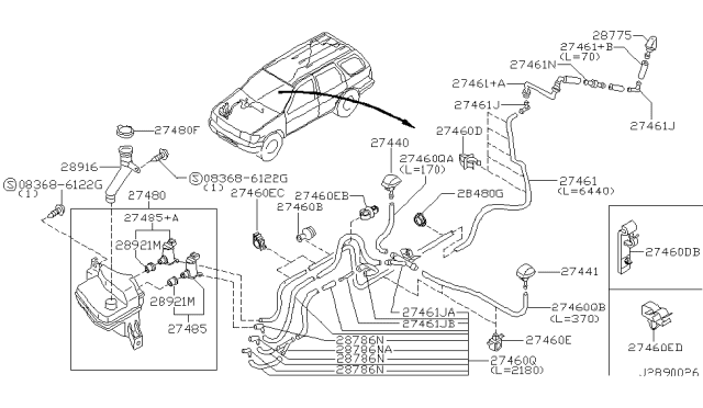 2001 Nissan Pathfinder Washer Nozzle Assembly,Passenger Side Diagram for 28930-3W400