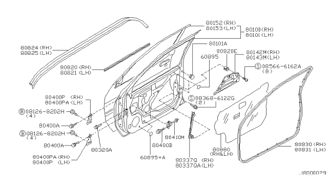 2002 Nissan Pathfinder Front Door Panel & Fitting Diagram