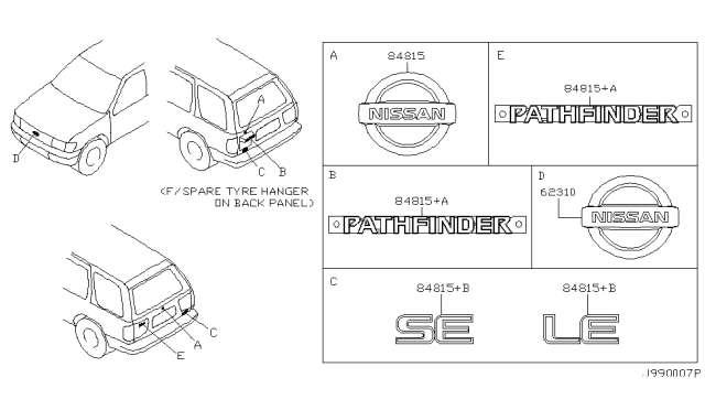 2004 Nissan Pathfinder Emblem & Name Label Diagram