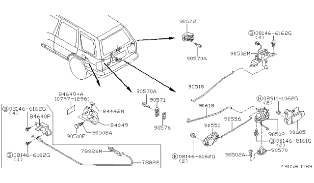 1998 Nissan Pathfinder Liftgate Lock Actuator Diagram for 90550-0W000