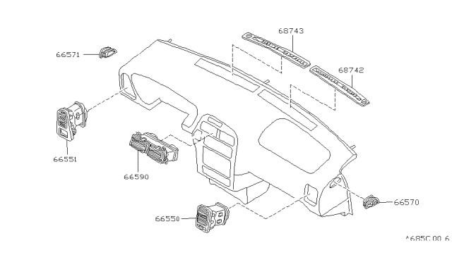 1996 Nissan Pathfinder Grille-Front DEFROSTER Diagram for 68742-0W702