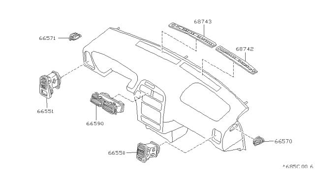 1999 Nissan Pathfinder Ventilator Assy-Side,RH Diagram for 68760-0W000