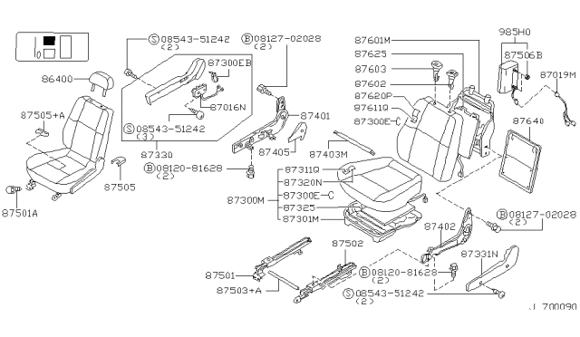 2001 Nissan Pathfinder Trim Assembly-Front Seat Back Diagram for 87620-5W619