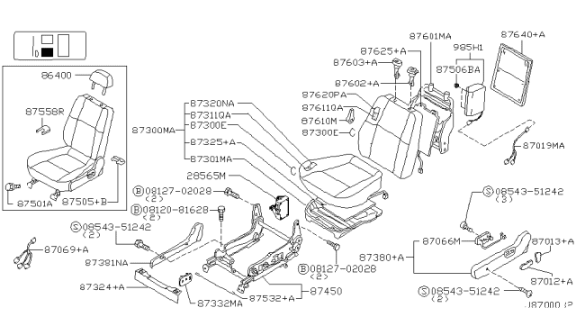 2000 Nissan Pathfinder Heater Unit Front Seat Back Diagram for 87635-3W517
