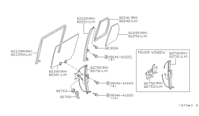 1997 Nissan Pathfinder Glass-Rear Door Corner,RH Diagram for 82262-0W200