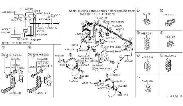 2003 Nissan Pathfinder Bracket Assembly-Brake Tube Diagram for 46261-4W000