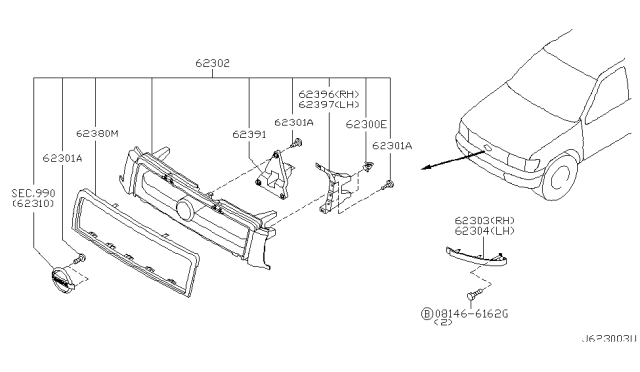 2002 Nissan Pathfinder Front Grille Diagram 2