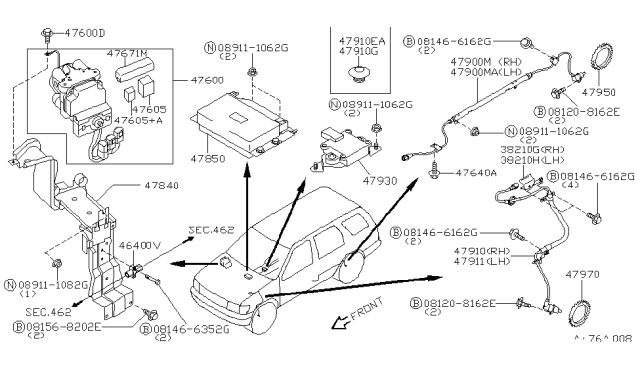 1996 Nissan Pathfinder Abs Control Module Diagram for 47850-1W200