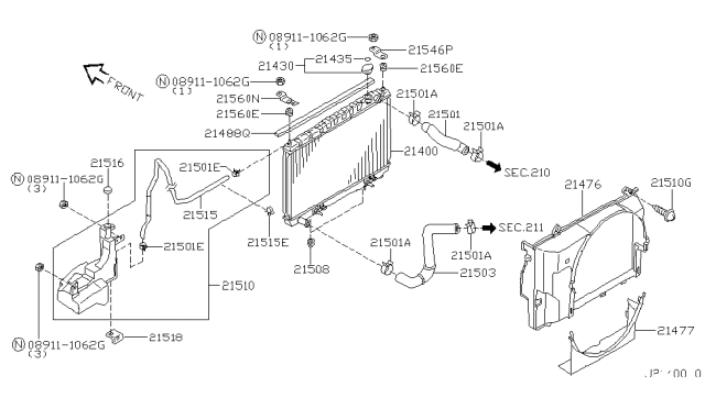 2000 Nissan Pathfinder Radiator,Shroud & Inverter Cooling Diagram 4