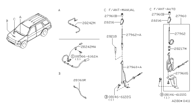 1996 Nissan Pathfinder Antenna Assembly Diagram for 28200-1W200