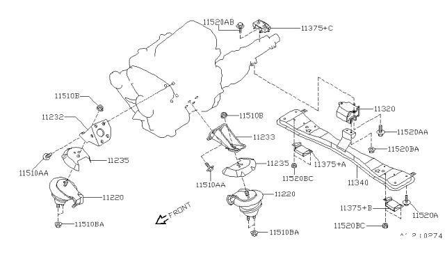 2000 Nissan Pathfinder Engine & Transmission Mounting Diagram 5