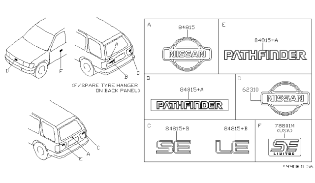 1999 Nissan Pathfinder Emblem & Name Label Diagram